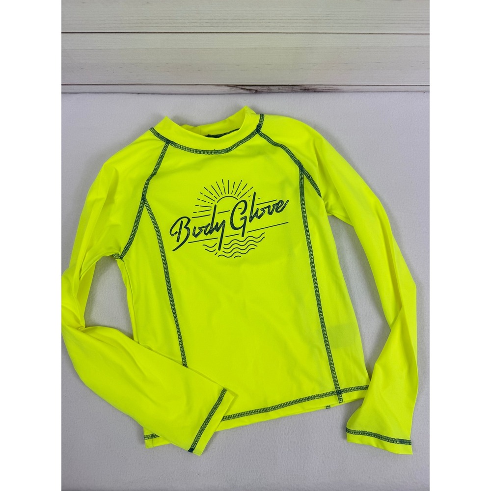 Body Glove Kids Neon Yellow Long Sleeve Rash Guard‎ Swim Top Size 12